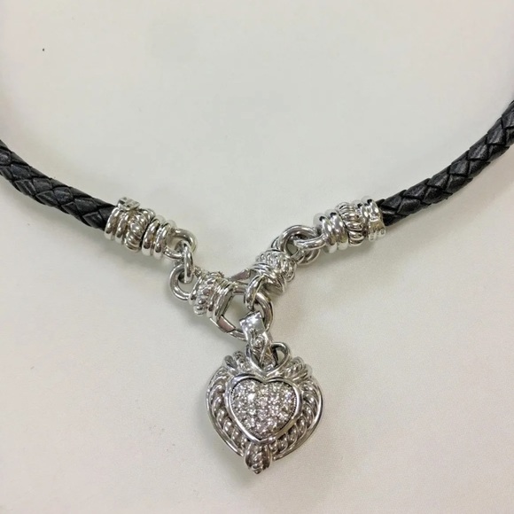 Judith Ripka braided leather and Sterling silver heart necklace new without tags - Picture 7 of 10